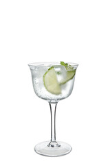 Glass of cold gin and tonic on white background