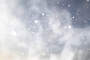 blue snowfall bokeh background, abstract snowflake background on blurred abstract blue