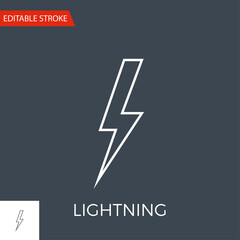 Lightning Vector Icon. Thin Line Vector Illustration. Adjust stroke weight - Expand to any Size - Easy Change Colour - Editable Stroke