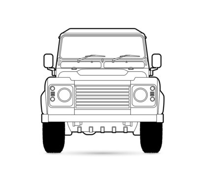 Ein britischer Geländewagen der Marke Land Rover, Defender, als Konturzeichnung