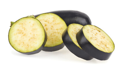 Sliced eggplant isolated on a white background.