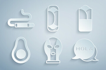 Set Mexican wrestler, Burrito, Avocado fruit, Hola, and Cigar icon. Vector © vector_v