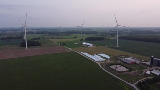 Aerial View Of Wind Turbines At DTE Isabella Wind Farm, Isabella County, Michigan - drone shot