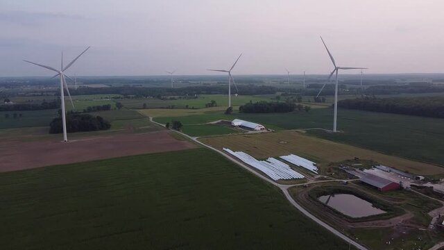 Aerial View Of DTE Isabella Wind Farm In Isabella County, Mt. Pleasant, Michigan - drone shot