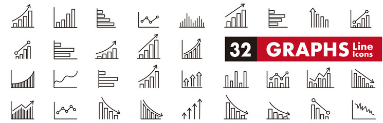 Graph icon of business growing bar and charts set.  Statistics and analytics vector icon. charts diagrams, money, down or up arrow. Vector - obrazy, fototapety, plakaty