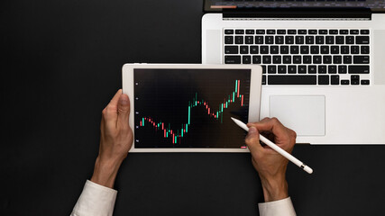 Crypto bitcoin. Investment business technology app on digital screen. Finance application for sell,...