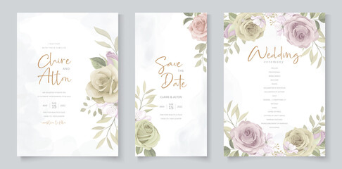 Elegant wedding card template with blooming rose ornament