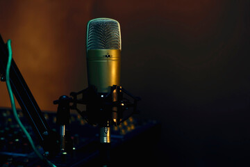 Dark tone with condenser microphone. Microphone in the recording room.