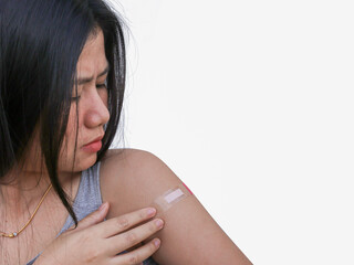 Vaccination. Disease prevention concept. Immunization Woman vaccinated against COVID-19 or...