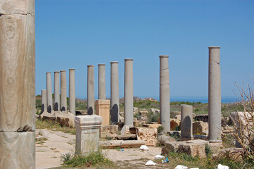 Pillars overlooking the sea, Leptis Magna, Libya