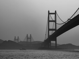 Silhouette of bridge in Hong Kong city