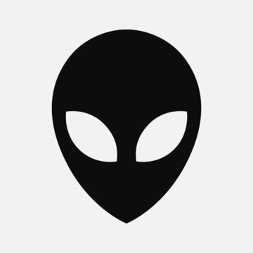Vector flat style illustration of an alien head simple black silhouette isolated on white background
