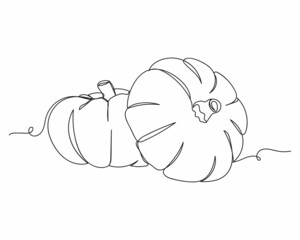 Continuous one line drawing of pumpkin halloween concept in silhouette on a white background. Linear stylized.Minimalist.