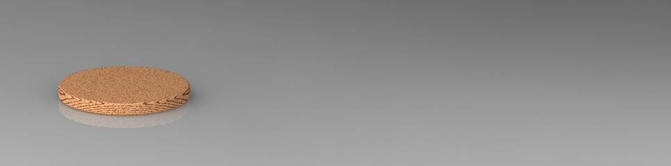 round wooden board on a gray background. 3d image. 3d rendering. banner for insertion on the site