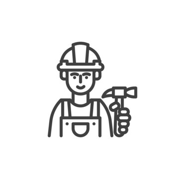 builder holding hammer, outline style clip art preview
