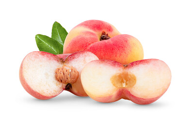 Ripe chinese flat peach fruit  isolated on white