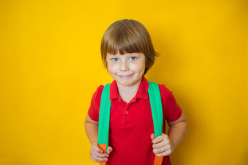 Back to school. First grade junior lifestyle teen concept. Close up studio photo portrait of cute...
