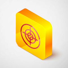 Isometric line Target sport icon isolated on grey background. Clean target with numbers for shooting range or shooting. Yellow square button. Vector