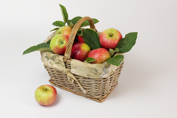 Apples in the basket  with apple on the white background	