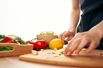 cutting vegetables on a cutting board ingredients for salad fresh vegetables