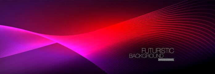 Abstract neon glowing light in the dark with waves. Shiny magic energy and motion concept, vector abstract wallpaper background