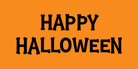 Obraz premium Happy Halloween. Bones text font. Bone letter type. Template print. Flat design. Orange background. Isolated. Greeting card.