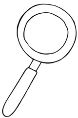 magnifying glass with pen, vector illustration in doodle style with black outline, coloring book
