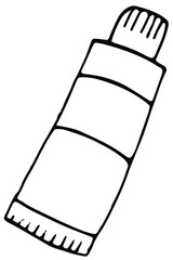 tube of paint for painting, materials for the artist, vector illustration in doodle style with black outline, coloring book