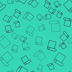 Black line Fitness mat roll icon isolated seamless pattern on green background. Yoga mat rolled. Sport equipment. Vector