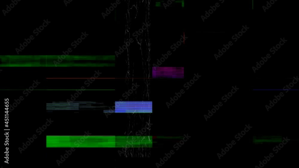 Poster animation of colourful visual distortion and interference on black background