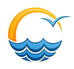 Obraz premium The Symbol of bright summer sun with sea and bird.