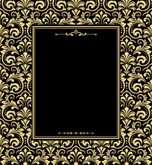 Decorative frame Elegant vector element for design in Eastern style, place for text. Floral golden and black border. Lace illustration for invitations and greeting cards