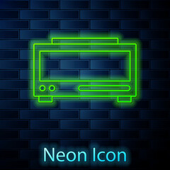 Glowing neon line Digital alarm clock icon isolated on brick wall background. Electronic watch alarm clock. Time icon. Vector