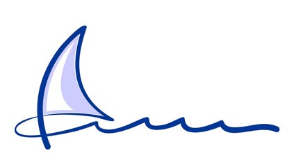 One line symbol of blue sailboat in the sea.   © designer_an