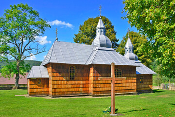 Wooden orthodox church in Olchowiec village near Jaslo, Low Beskids (Beskid Niski), Poland - obrazy, fototapety, plakaty