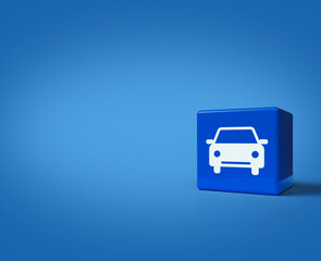 3d rendering, illustration of taxi car icon on block cubes on light blue background, Business transportation service concept