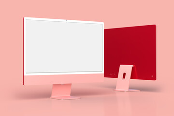 Monitor iMac 24 mockup Template For presentation branding, corporate identity, advertising, branding business. 3D rendering - obrazy, fototapety, plakaty