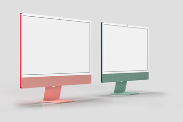 Monitor iMac 24 mockup Template For presentation branding, corporate identity, advertising, branding business. 3D rendering - obrazy, fototapety, plakaty