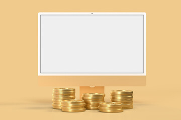 Monitor iMac 24 mockup with Coin Template For presentation branding, corporate identity, advertising, branding business. 3D rendering