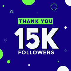Fototapeta premium 15k followers thank you colorful celebration template. social media 15000 followers banner. 