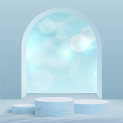 Abstract background with blue color geometric 3d podiums. Vector illustration