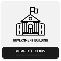 Government building with flag thin line icon. Modern vector illustration.
