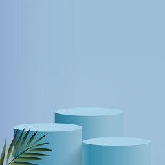 Abstract background with blue color geometric 3d podiums. Vector illustration