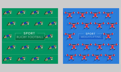 Sport Rugby Football And Weightlifting Pattern Background In Two Color Options.