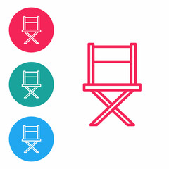 Red line Director movie chair icon isolated on white background. Film industry. Set icons in circle buttons. Vector