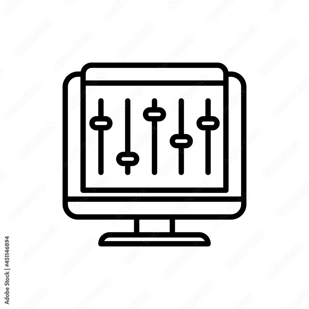 Aufkleber program setup thin line icon, settings on pc. software installation. modern vector illustration.