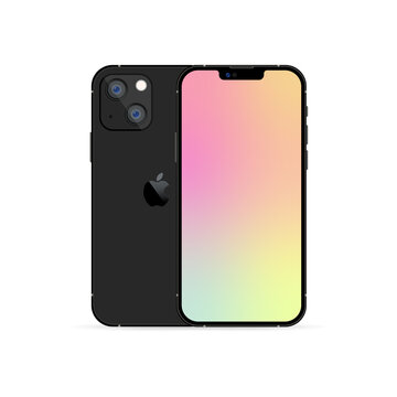 New iPhone 13. Mock-up screen iphone and back side iphone. Vector illustration. Zaporizhzhia, Ukraine - August 16, 2021