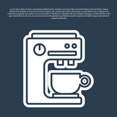 Blue line Coffee machine icon isolated on blue background. Vector