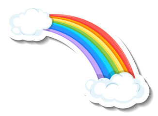 Isolated rainbow with clouds cartoon sticker