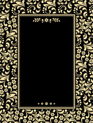 Decorative frame Elegant vector element for design in Eastern style, place for text. Floral golden and black border. Lace illustration for invitations and greeting cards